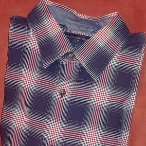Banana Republic Men's Red and Black Dress Shirt